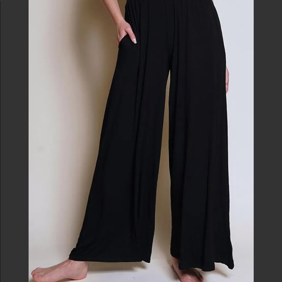 BAMBOO MAXI PALAZZO PANTS BLACK - Picture 3 of 3